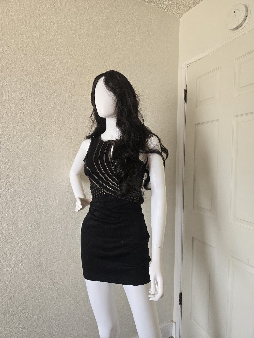 Black Sleeveless Bodycon Dress with Gold Accents